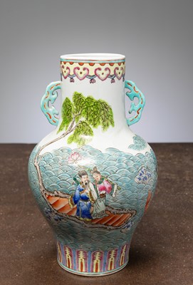 Lot 74 - (R) A FAMILLE ROSE VASE WITH FIGURAL SCENE CHINA QING DYNASTY 19TH CENTURY