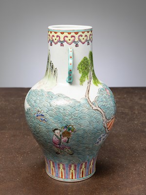 Lot 74 - (R) A FAMILLE ROSE VASE WITH FIGURAL SCENE CHINA QING DYNASTY 19TH CENTURY