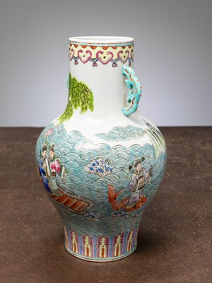 Lot 74 - (R) A FAMILLE ROSE VASE WITH FIGURAL SCENE CHINA QING DYNASTY 19TH CENTURY