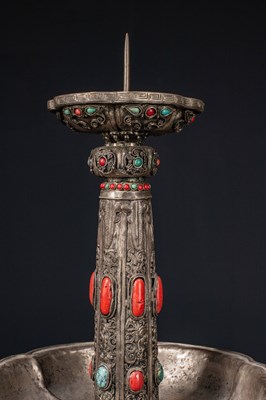 Lot 29 - (R) SINO MONGOLIAN ALTAR SET SILVER WITH STONES MIDDLE OF 19TH CENTURY