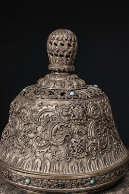 Lot 29 - (R) SINO MONGOLIAN ALTAR SET SILVER WITH STONES MIDDLE OF 19TH CENTURY