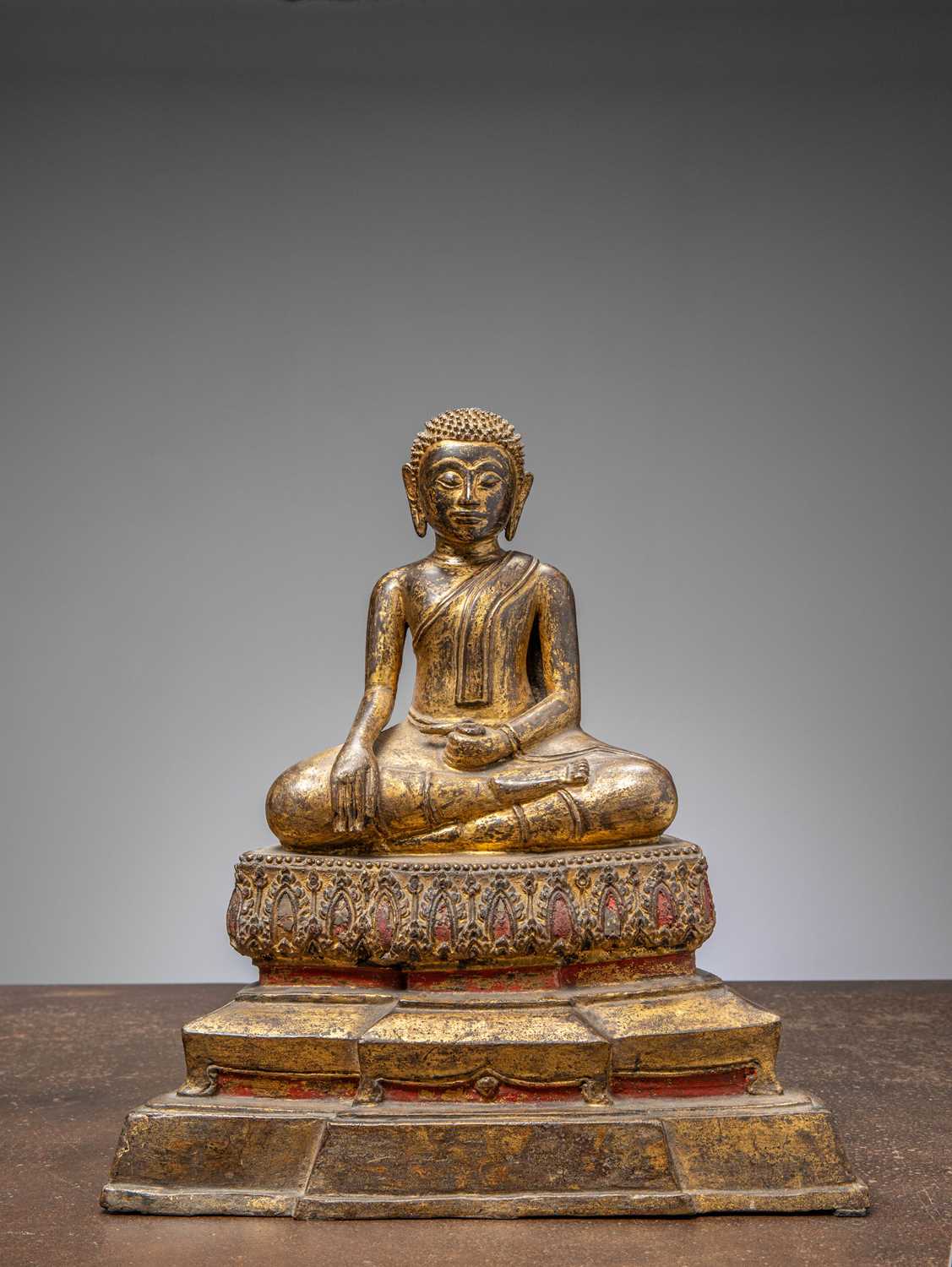 Lot 71 - (R) SEATED BRONZE BUDDHA WITH GOLD THAILAND RATTANAKOSIN 1850'S