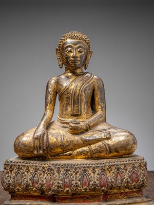 Lot 71 - (R) SEATED BRONZE BUDDHA WITH GOLD THAILAND RATTANAKOSIN 1850'S
