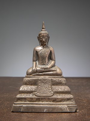 Lot 99 - (R) SILVER ALLOY SEATED BUDDHA WITH INSCRIPTION LAOS APPROX 1900