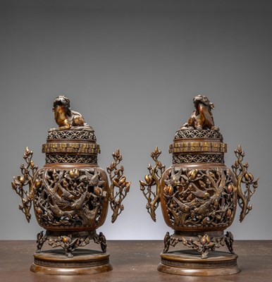 Lot 264 - (R) PAIR OF BRONZE PALAST VASES JAPAN MEIJI 1890 - 1900