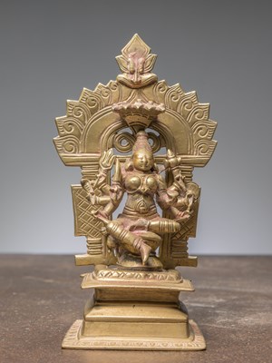 Lot 353 - A SEATED BRONZE DURGA, INDIA, 18TH CENTURY