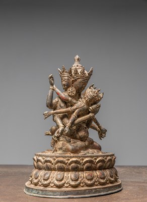 Lot 93 - A TANTRIC BRONZE OF GUHYASAMAJA, CHINA 18TH TO 19TH CENTURY