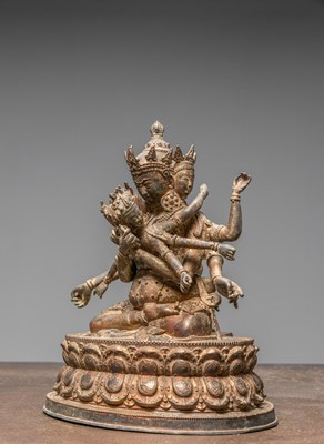 Lot 93 - A TANTRIC BRONZE OF GUHYASAMAJA, CHINA 18TH TO 19TH CENTURY