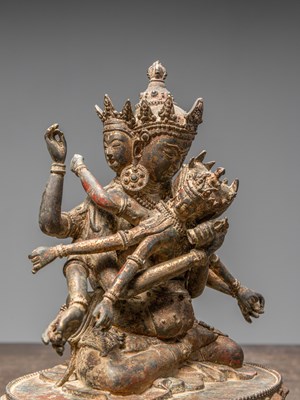 Lot 93 - A TANTRIC BRONZE OF GUHYASAMAJA, CHINA 18TH TO 19TH CENTURY