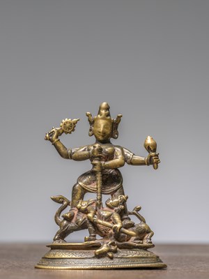 Lot 330 - A STANDING BRONZE DURGA, INDIA, 17TH CENTURY