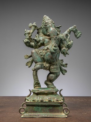 Lot 327 - A LARGE IMPRESSIVE DANCING GANESHA, BRONZE, INDIA 18TH CENTURY