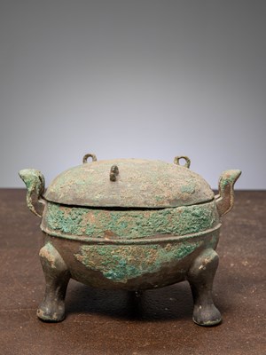 Lot 87 - (R) A TYPE DING SACRED BRONZE VESSEL, HAN DYNASTY, CHINA, 206 BC–AD 220