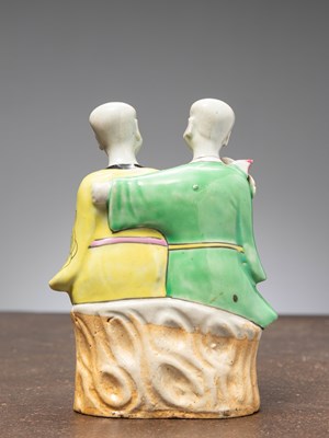 Lot 36 - (R) A PORCELAIN STATUE OF LAUGHING TWINS, LATE CHIEN LUNG PERIOD, CHINA, 1780/1790