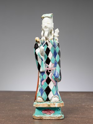 Lot 341 - (R) A PORCELAIN STATUE OF A LAUGHING MAN, QIANLONG PERIOD, CHINA, 18TH CENTURY
