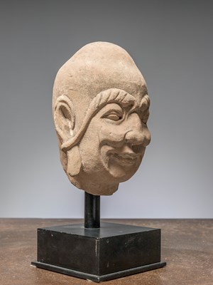 Lot 50 - (R) A LOHAN HEAD, SANDSTONE ,CHINA MING DYNASTY, 16TH CENTURY