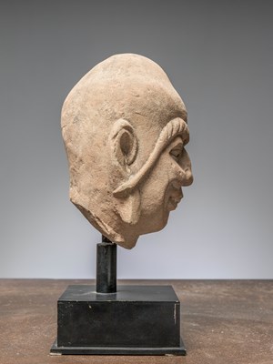 Lot 50 - (R) A LOHAN HEAD, SANDSTONE ,CHINA MING DYNASTY, 16TH CENTURY