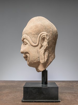 Lot 50 - (R) A LOHAN HEAD, SANDSTONE ,CHINA MING DYNASTY, 16TH CENTURY