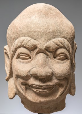 Lot 50 - (R) A LOHAN HEAD, SANDSTONE ,CHINA MING DYNASTY, 16TH CENTURY