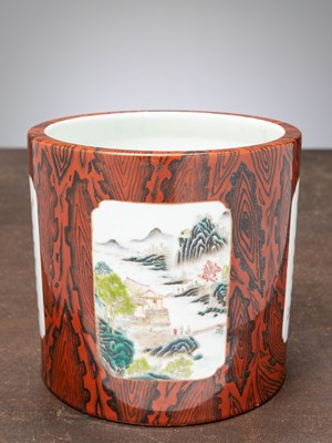 Lot 63 - (R A CHINESE FAMILLE ROSE BRUSH POT, BITONG WITH QIANLONG MARK (1736 - 1795) QING DYNASTY