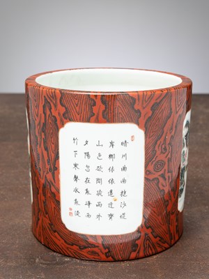 Lot 63 - (R A CHINESE FAMILLE ROSE BRUSH POT, BITONG WITH QIANLONG MARK (1736 - 1795) QING DYNASTY