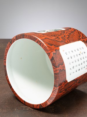 Lot 63 - (R A CHINESE FAMILLE ROSE BRUSH POT, BITONG WITH QIANLONG MARK (1736 - 1795) QING DYNASTY