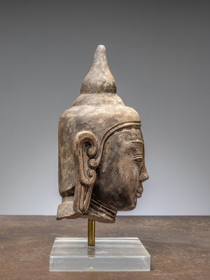 Lot 44 - (R) A HEAD OF A BUDDHA, RED SANDSTONE, BIRMA MANDALAY 1850