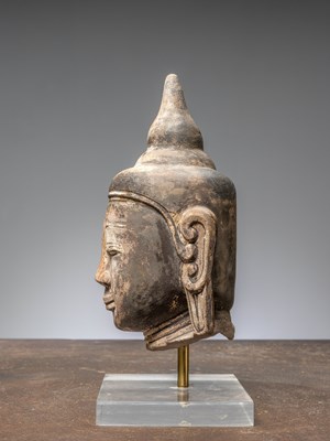 Lot 44 - (R) A HEAD OF A BUDDHA, RED SANDSTONE, BIRMA MANDALAY 1850