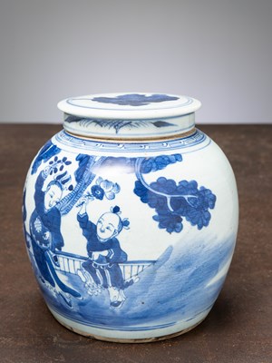 Lot 65 - (R) A BLUE AND WHITE PORCELAIN GINGER JAR, CHINA, QING DYNASTY, 18TH CENTURY