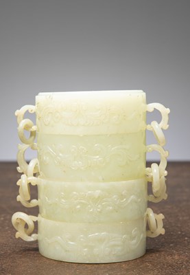 Lot 334 - (R) A MAKEUP BOX, 4 PIECES, TRANSLUCENT LIGHT GREEN JADE, CHINA, 19TH CENTURY