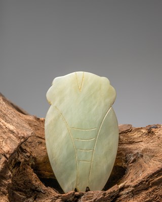 Lot 92 - (R) A JADE CICADA, LIGHT GREEN JADE, CHINA, SUNG TO MING DYNASTY, 12TH TO 16TH CENTURY