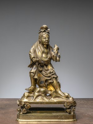 Lot 164 - (R) BRONZE FOREST DEITY, WITH GOLD AND COPPER INLAYS, JAPAN, 19TH CENTURY