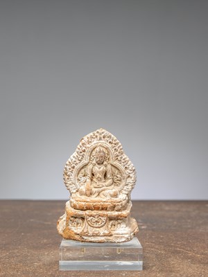 Lot 262 - (R) A CLAY TSA TSA DEPICTING BUDDHA AKSHOBHYA , TIBET, 18TH CENTURY