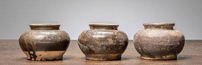 Lot 160 - (R) THREE CHINESE STOENWARE STORAGE JARS, MING DYNASTY, 14TH - 17TH CENTURY
