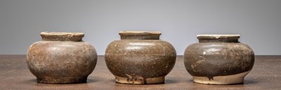 Lot 397 - (R) THREE CHINESE STOENWARE STORAGE JARS, MING DYNASTY, 14TH - 17TH CENTURY