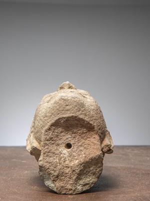 Lot 14 - (R) AN EXQUISITE KHMER SANDSTONE BUDDHIST HEAD, CAMBODIA, 12TH CENTURY