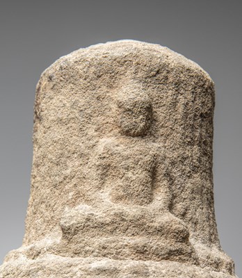 Lot 14 - (R) AN EXQUISITE KHMER SANDSTONE BUDDHIST HEAD, CAMBODIA, 12TH CENTURY