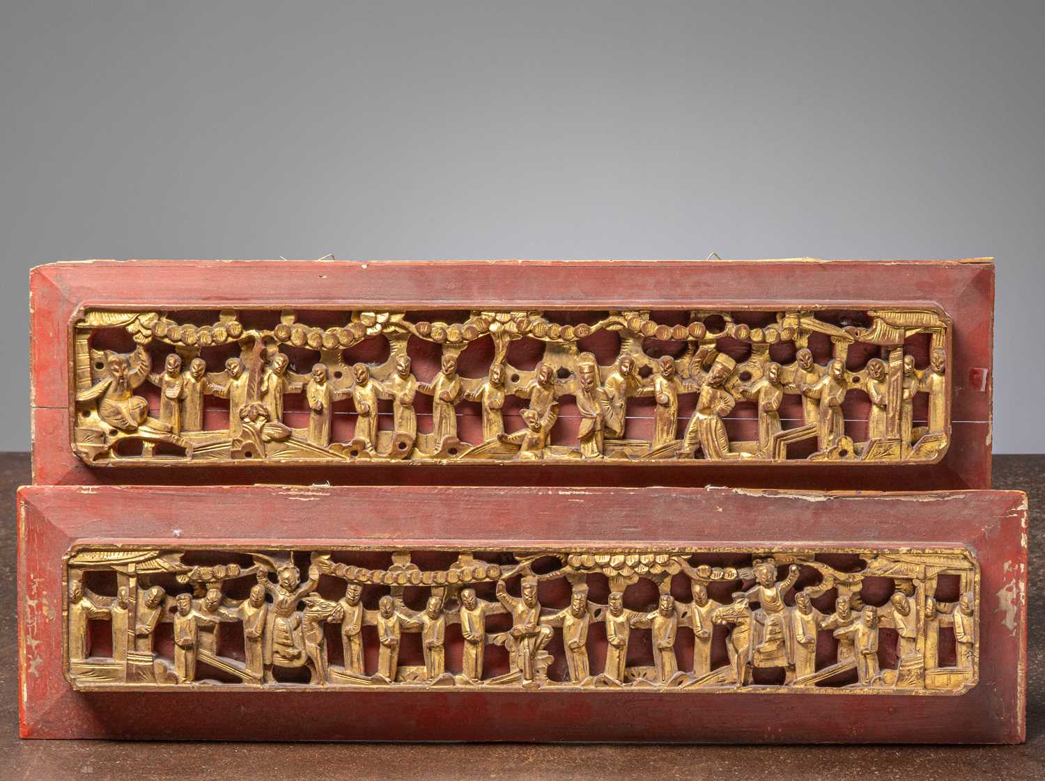 Lot 4 - (R) A PAIR OF GILT WOODEN PANELS CHINA 19TH CENTURY