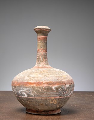 Lot 22 - (R) A CHINESE POTTERY TOMB VASE, PAINTED EARTHENWARE, HAN DYNASTY (206 BC–220 AD)