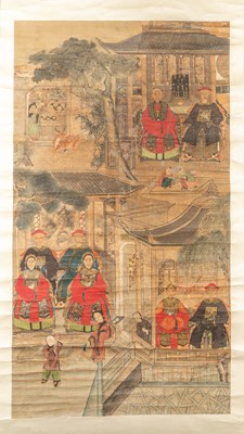 Lot 184 - (R) A LARGE CHINESE MULTI-GENERATIONAL ANCESTOR PAINTING, QING DYNASTY, 19TH CENTURY