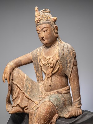 Lot 14 - (R) A LARGE CHINESE WOOD CARVED FIGURE OF GUANYIN QING DYNASTY