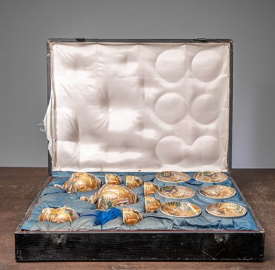Lot 119 - (R) A VERY FINE SATSUMA TEA SET IN FITTED CASE, JAPAN, MEIJI PERIOD, CIRCA 1880–1900