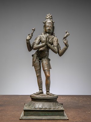 Lot 377 - A RARE FORM OF NANDIKESHVARA SHIVA, BRONZE, INDIA 16TH CENTURY