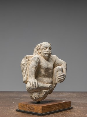 Lot 2 - A GREY SCHIST GANDHARA STATUE DEPICTING AN ATLAS AFGHANISTAN $TH CENTURY