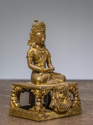 Lot 27 - A SEATED FIREGILT BRONZE STATUE OF AMITAYUS CHINA 18TH CENTURY QING DYNASTY