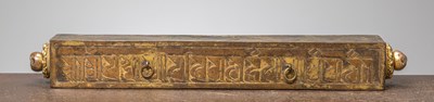 Lot 233 - A VERY IMPORTANT THANGKA BOX, HEAVY COPPER REPOUSSE WITH RESTGILDING, TIBET 15TH CENTURY