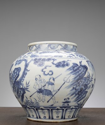 Lot 8 - A BLUE AND WHITE PORCELAIN JAR, CHINA, LATE MING DYNASTY, 16TH–EARLY 17TH CENTURY