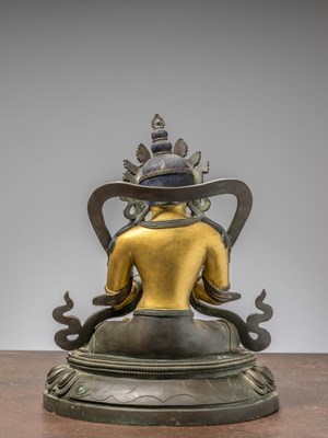 Lot 96 - A SEATED BRONZE COLD GILT BODHISATTVA, CHINA 18TH CENTURY, QIAN LONG PERIOD