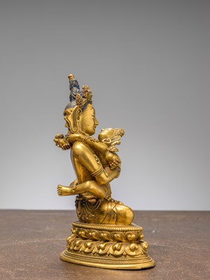 Lot 20 - A SEATED BRONZE GILT STATUE OF SITASAMVARA & CONSORT VAJRAVARAHI IN YAB YUM CHINA 18TH CENTURY
