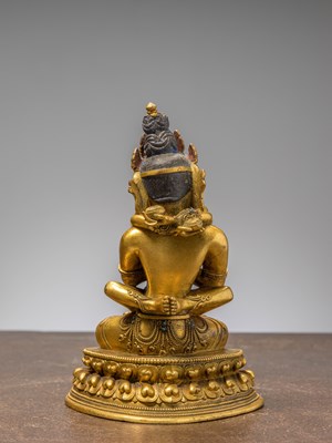 Lot 20 - A SEATED BRONZE GILT STATUE OF SITASAMVARA & CONSORT VAJRAVARAHI IN YAB YUM CHINA 18TH CENTURY