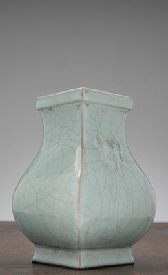 Lot 92 - A CHINESE PALE CELADON-GLAZED SQUARE-SECTION VASE, QING DYNASTY